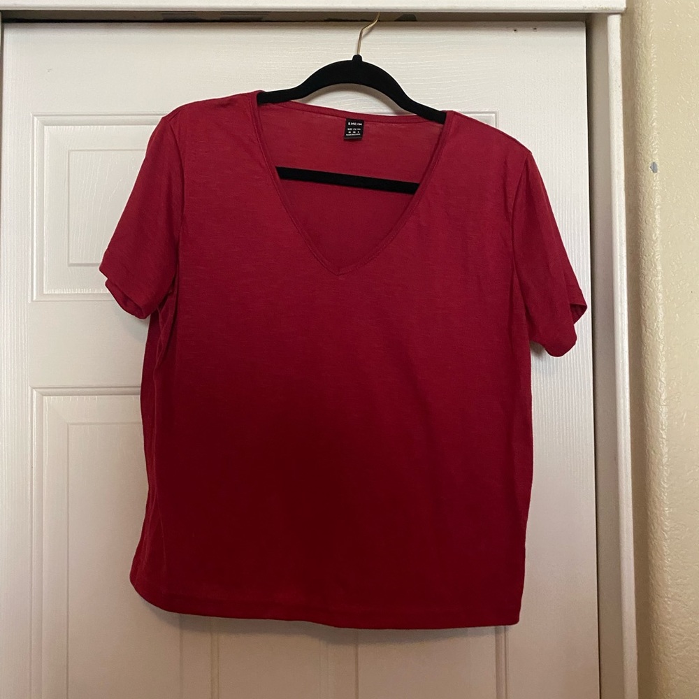 Red v-neck shirt